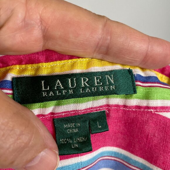 Lauren Ralph Lauren Womens LINEN Tunic Top Size Large Striped Beachy Vacation - Picture 8 of 11